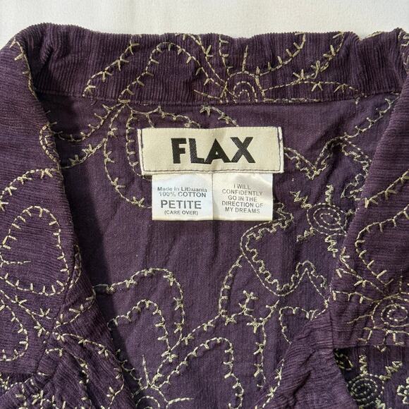 FLAX Purple Embroidered 100% Cotton Blazer Jacket Petite Cottagecore Academia - Picture 2 of 6